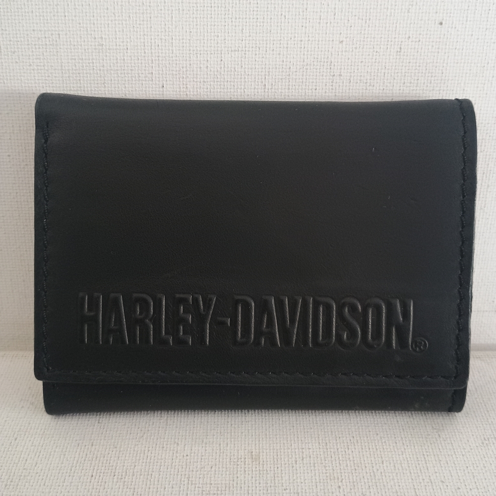 Harley Davidson Men's Tri-Fold Black Genuine Full Grain Card Holder Wallet